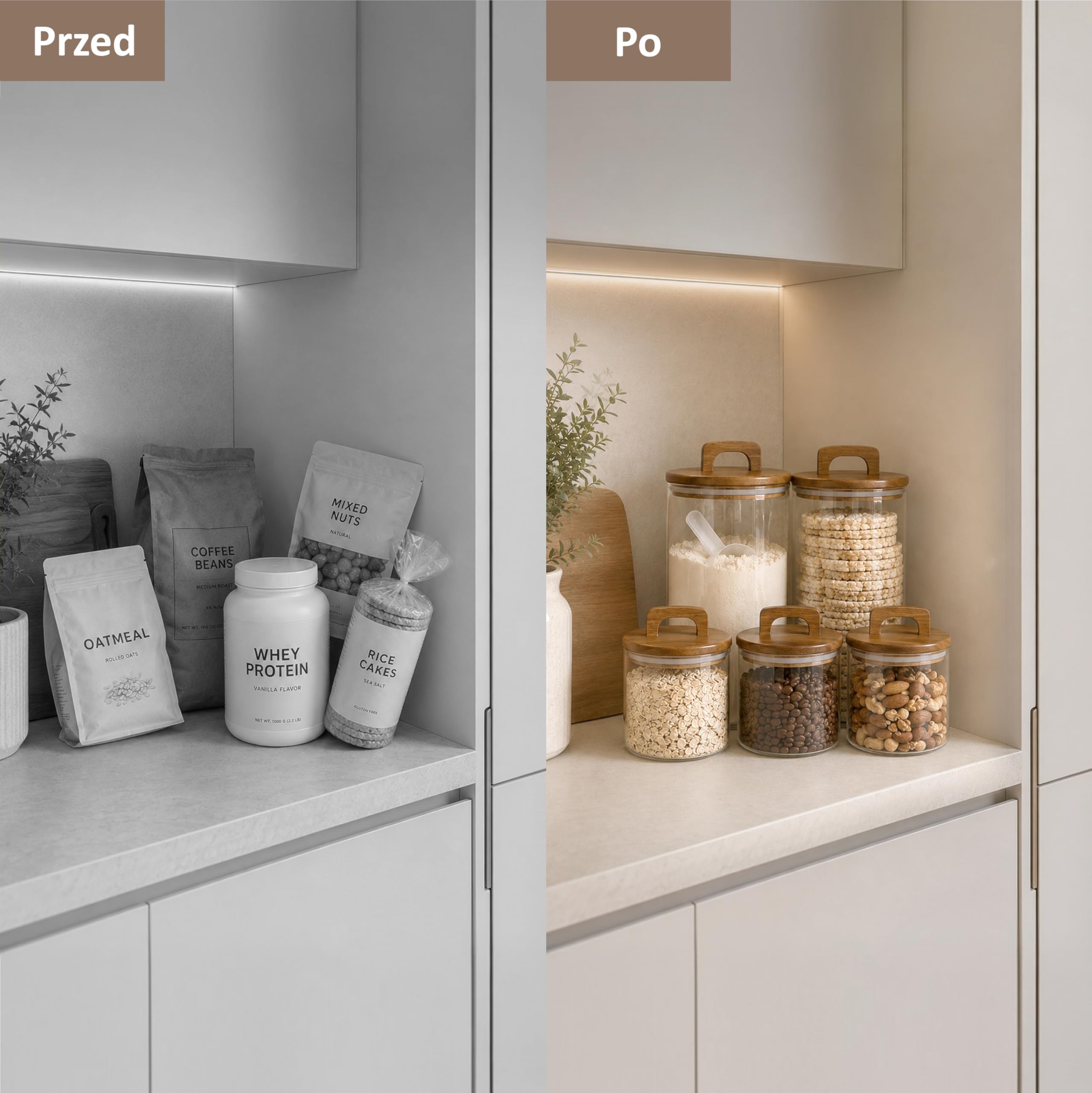 Szklane Pojemniki do Przechowywania z Pokrywką z Akacji - Zestaw 4 szklanych słoików kuchennych - BPA Free - Hermetyczne zamknięcie