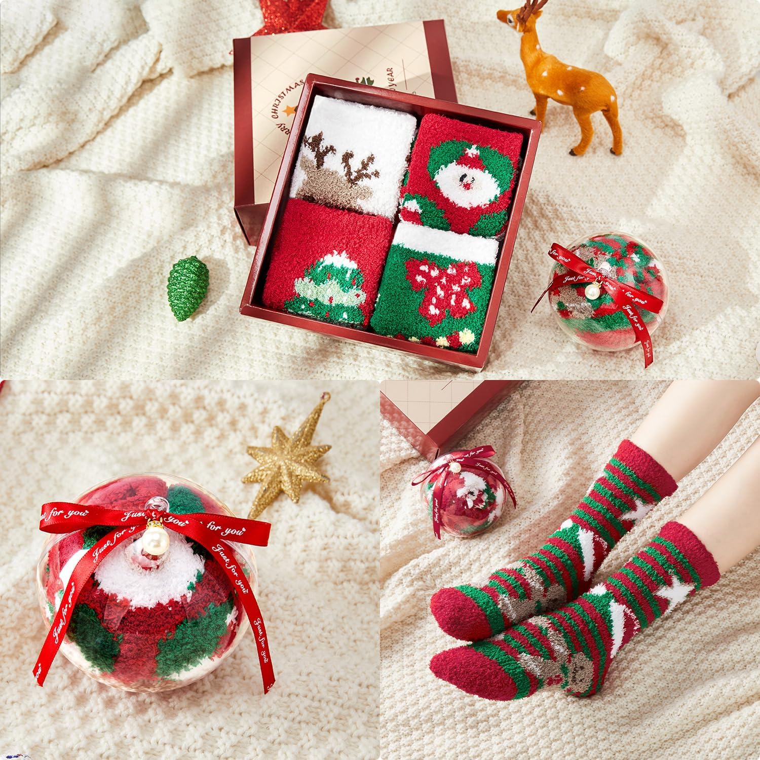J-BOX Womens Christmas Socks Winter Soft Warm Fuzzy Socks Cozy Fluffy Slipper Socks for Women Mens Gifts(2/4 pairs) - Image 3