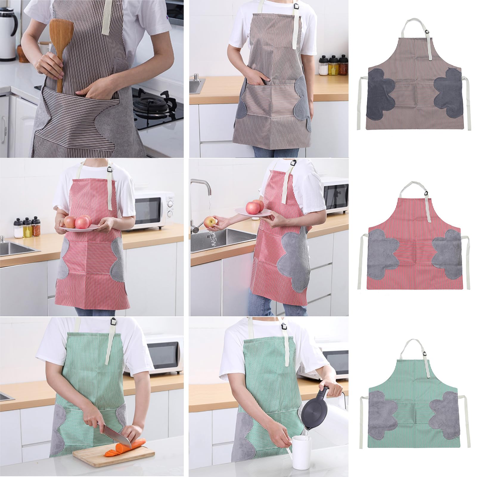 grembiuli da giardinaggio, grembiuli da lavoro, Grembiule da cucina da donna con asciugamani for la pulizia delle mani, tasca grande, for la pulizia delle mani, impermeabile 3 pezzi(Green,3pcs)