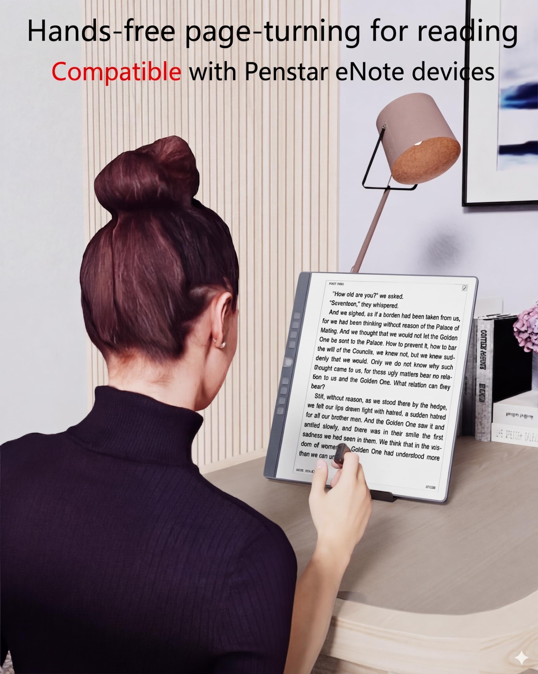 Penstar Mando a distancia para girar páginas, anillo de desplazamiento remoto con funda de carga y soporte para teléfono, girador de página Bluetooth, control remoto de cámara, clicker selfie