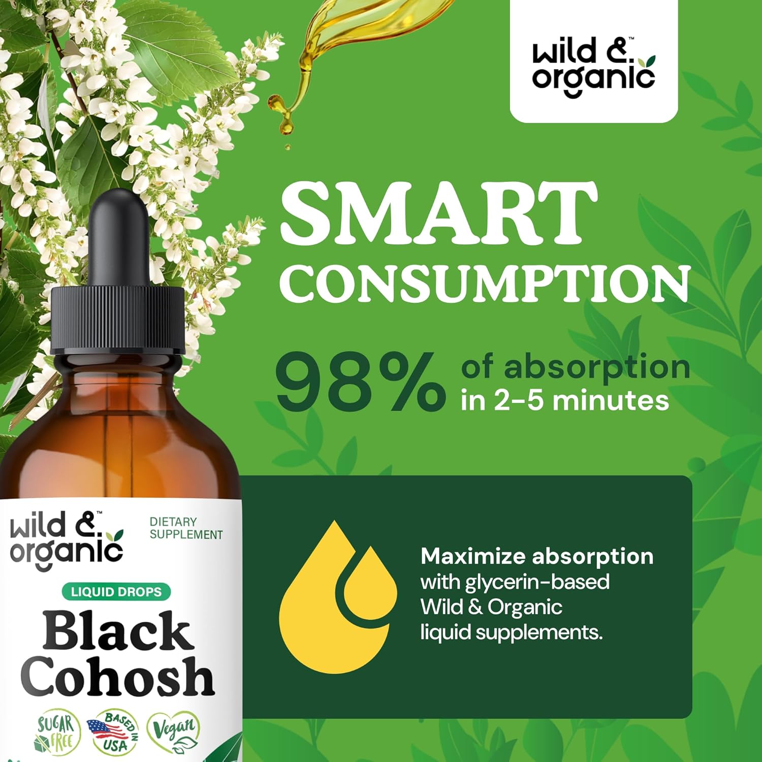 Wild & Organic Black Cohosh Tincture - Menopause Supplements for Women - Black Cohosh Root Extract - 5-Month Supply - Vegan, Sugar & Alcohol-Free Liquid Drops - 4 fl oz - Image 4