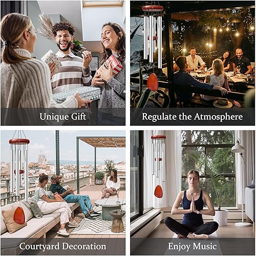 Vista 108 de Campanillas de viento grandes de aluminio de 37 pulgadas para crear un ambiente zen, adecuadas para exteriores, con atrapador de viento, adecuadas