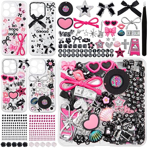 Junk Phone Case Charms Kit,Charms for Junk Cases,Kawaii Bow, Letter Beads, Nail Accessories, Flatback Resin, Cute Aesthetic Big Decor for Personalization