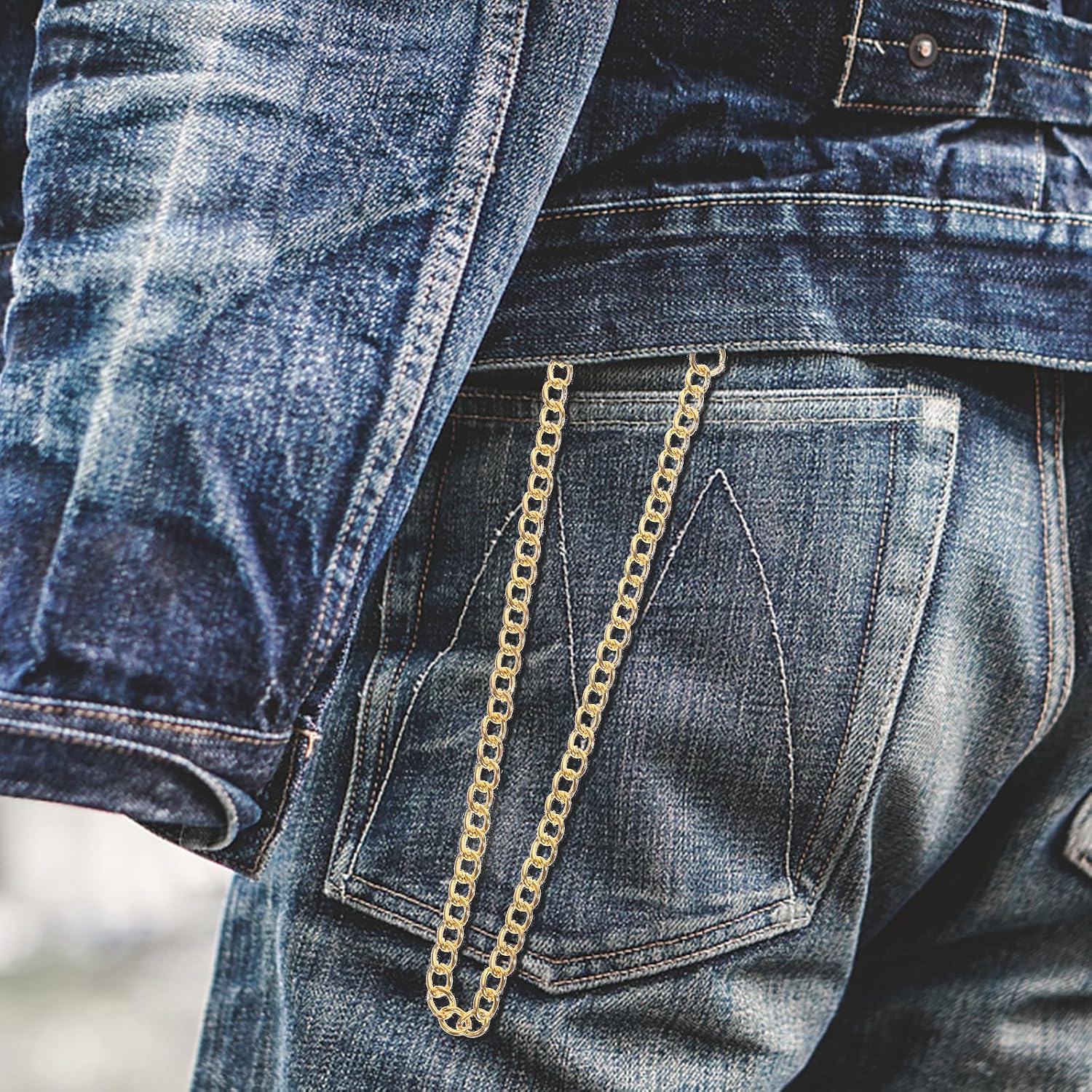 UPKOCH Pocket Watch Chain with Lobster Clasp Metal Cowboy Waist Chain Gold Tone Watch Buckle Accessory for Jeans and Wallet for Men