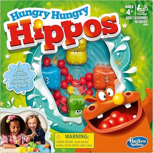 Hungry Hungry Hippos - Juego de mesa para niños, juegos preescolares para 2 a 4 jugadores, juegos infantiles fáciles de jugar, juegos de mesa