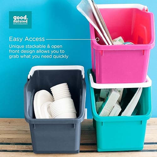 Miniatura 3 de good natured Práctico organizador de asas, paquete de 4, 6 galones  25 litros, contenedor de almacenamiento apilable con asa para cocina, armario,