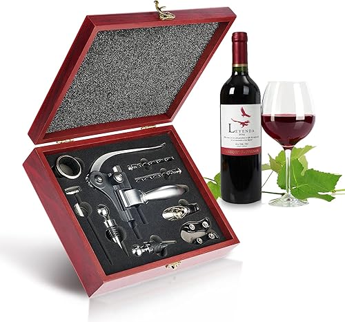 Miniatura 6 de Juego de abrelatas de vino de 9 piezas regalos para hombres kit de abrebotellas de vino de acero inoxidable incluye vertedor de decantador de vino
