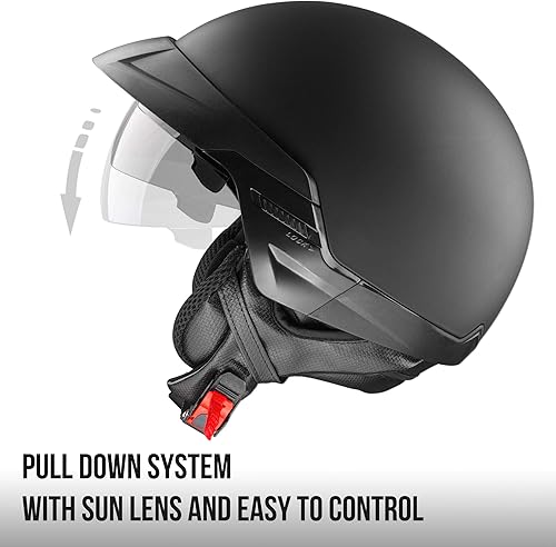 Miniatura 2 de Cartman Casco abierto para motocicleta con visera solar hebilla de liberación rápida, aprobado por DOT, XL