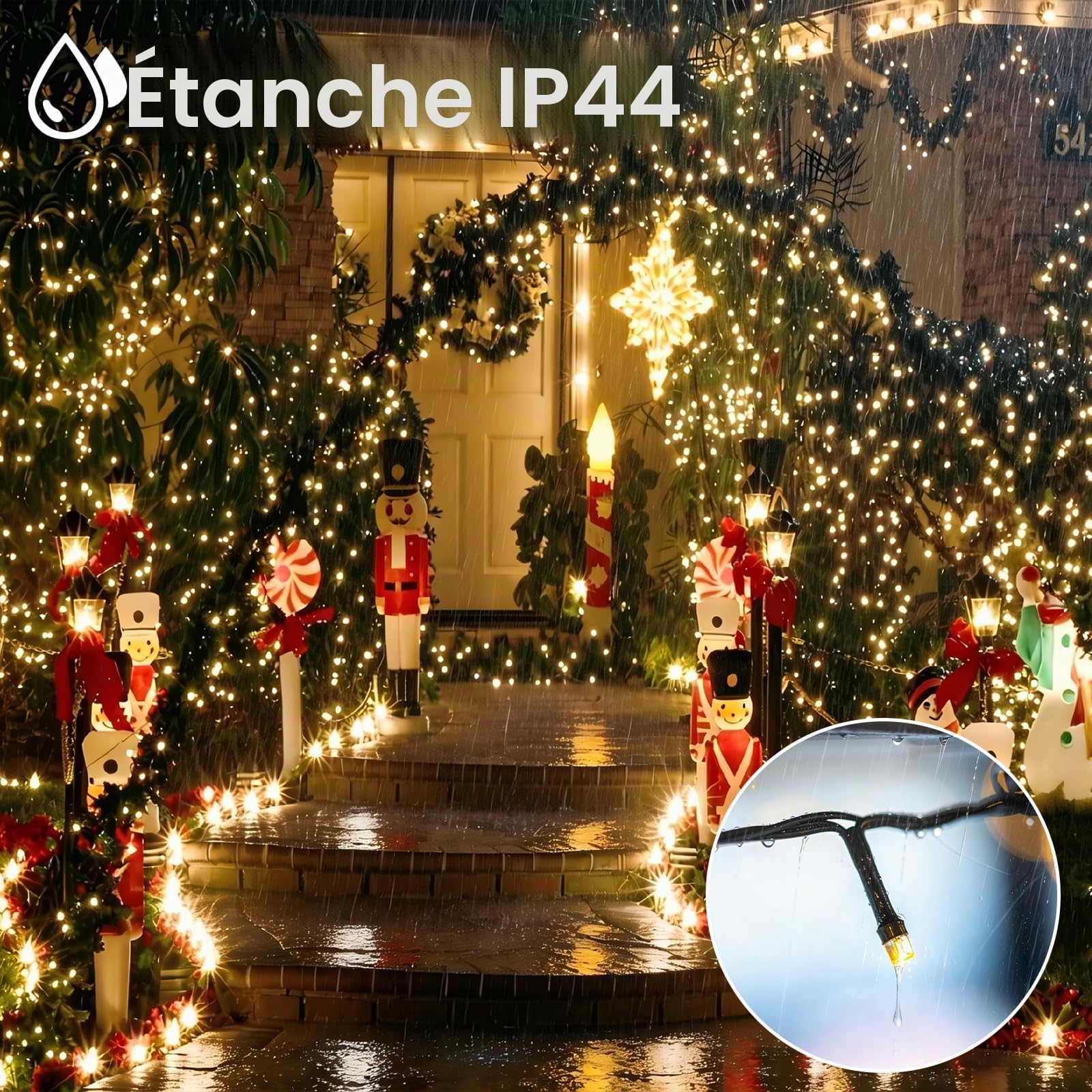 Guirlande Lumineuse Extérieure 100m 1000LEDs Guirlande Lumineuse Sapin Noel Étanche, 8 Modes + minuterie + mémoire pour Décoration de Jardin, Cour, Maison, Noël, Mariage, blanc chaud