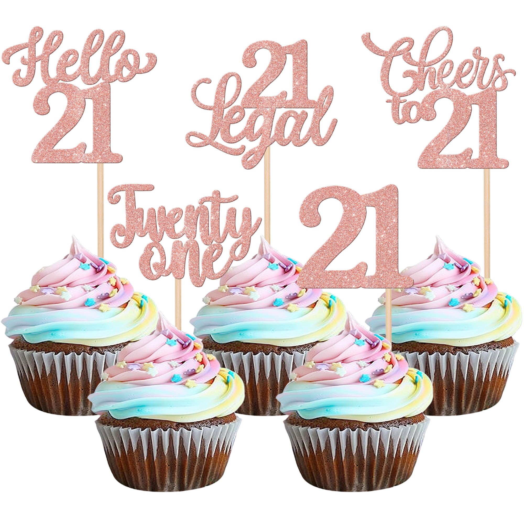 30PCS Happy 21st Birthday Cupcake Toppers Glitter Twenty One Legal 21 Hello 21 Cupcake Picks Cheers to 21 Birthday Decorations for 21st Birthday
