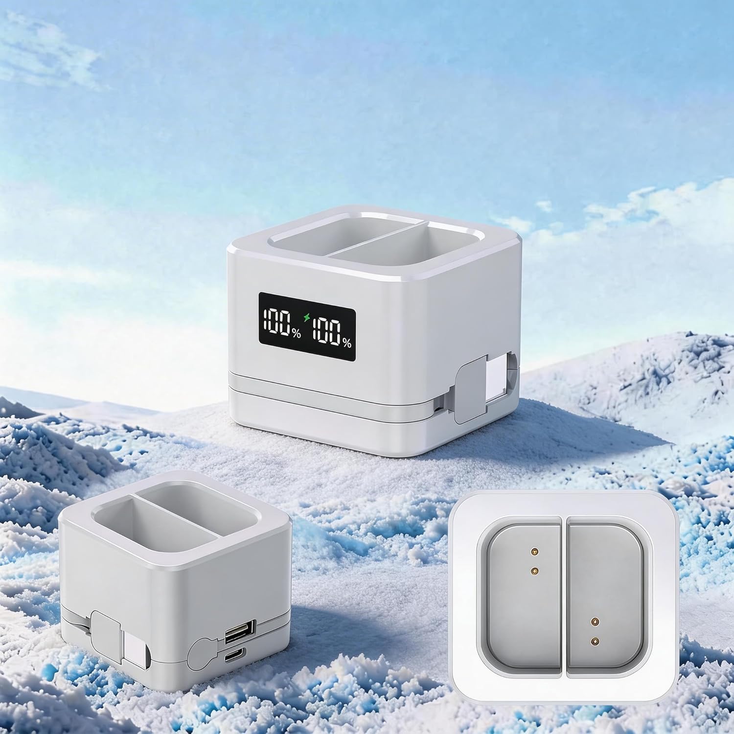 2026 Upgraded 2-Slot Ring Battery Charging Hub, LED Digital Display, Type-C Fast Charging, White, Compatible with Ring Video Doorbell 2/3/4/Plus, Spotlight Cam & Stick Up Cam Battery