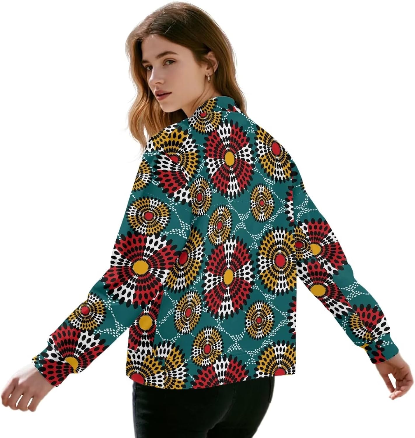 Women's Bomber Jacket, Long Sleeve Zipper Coat Casual Jackets with Pockets for Outdoor Athletic Daily Wear S-4XL