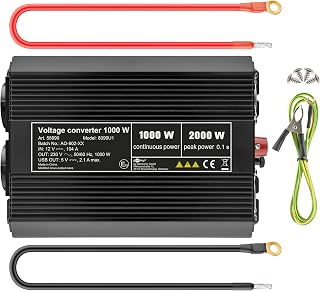 goobay 58890 - Transformador de Corriente (12 V a 230 V, 1000 W, 2000 W, con 2 enchufes de CA y 1 Puerto USB de 2100 mA), Color Negro