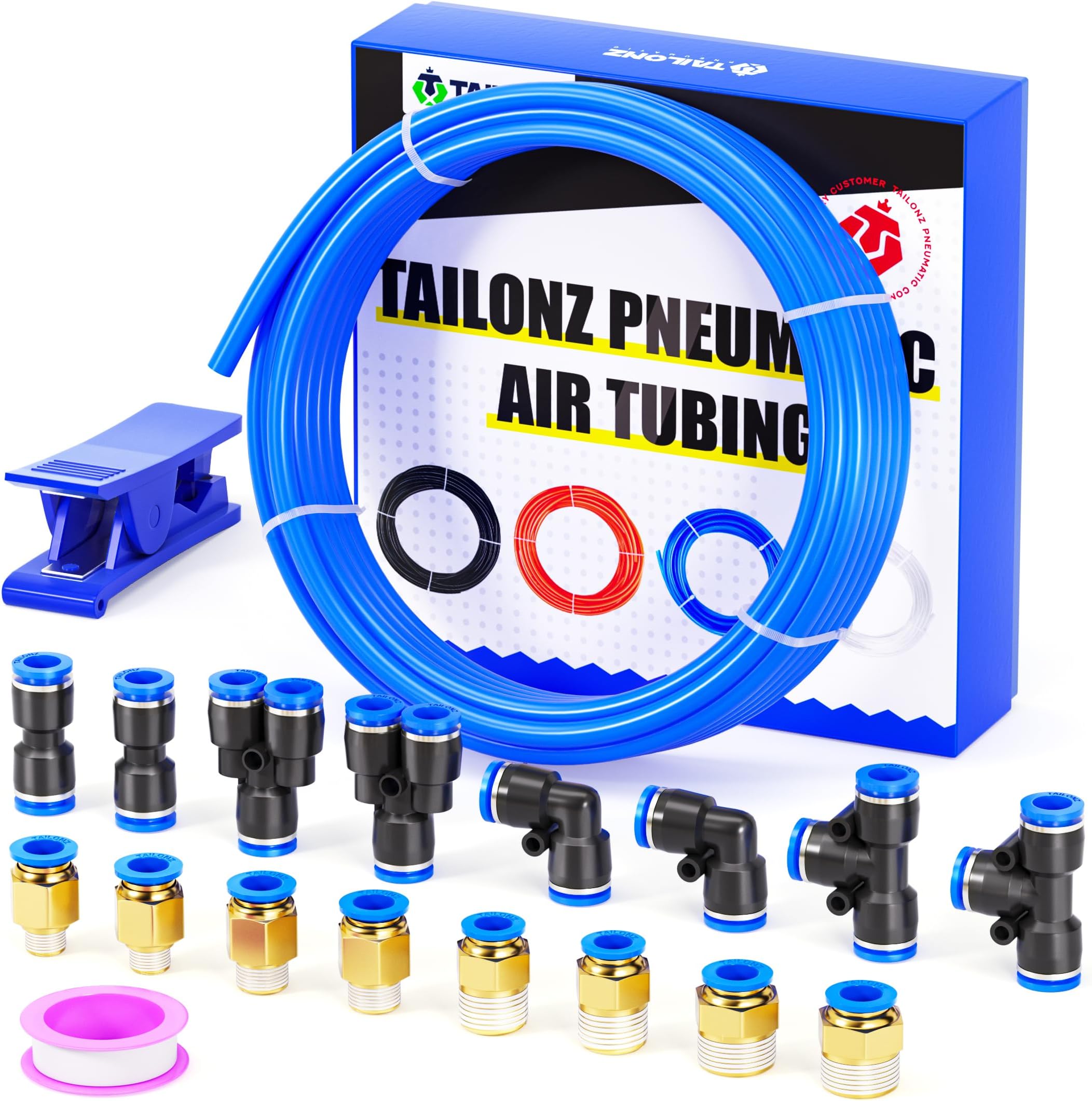 TAILONZ PNEUMATIC Blue 8mm OD 5mm ID Polyurethane PU Air Hose Pipe Tube Kit 10 Meter 32.8ft