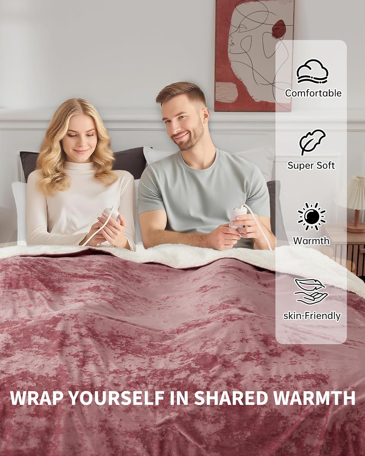 GarveeHome King Size Electric Blanket with Dual Control, Pink Heated Blanket King, Velvet Soft Cozy Heating Blankets, 4 Heat Settings & 10H Auto Off, Machine Washable, ETL Certified, 90" x 100" - Image 6