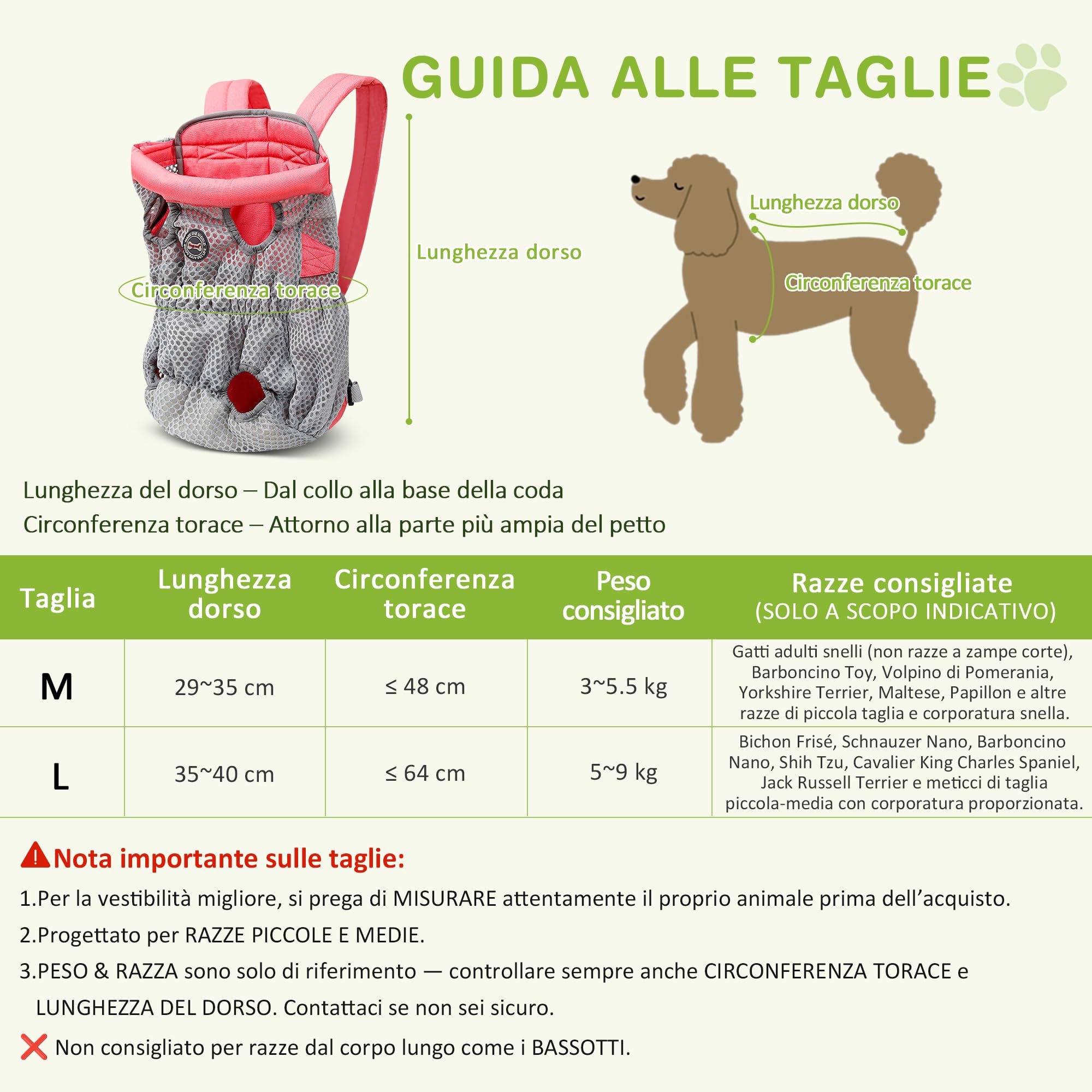 Zaino Portatile Per Cani Piccoli - Zaino Frontale Con Gancio Di Sicurezza, Traspirante - Per Viaggi, Escursioni, Passeggiate