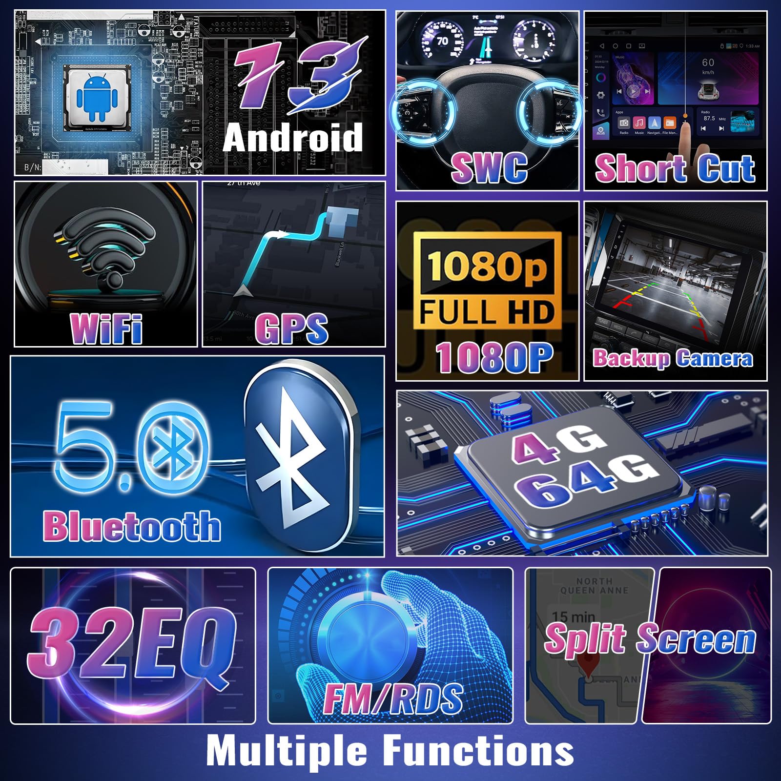 SIXWIN 4G+64G Android 13 Car Stereo for Subaru Forester 2016 2017 2018 9 Inch Touch Screen with CarPlay Android Auto Mirror Link UI Bluetooth FM GPS Navigation WiFi FM SWC Shot Cut Backup Camera MIC