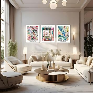Framed Matisse Canvas Wall Art Set of 3, Abstract Colorful Henri Matisse Landscape Wall Decor Painting, Vintage Aesthetic Picture Posters Prints for Living Room Bathroom Bedroom Home Decor 12x16 In