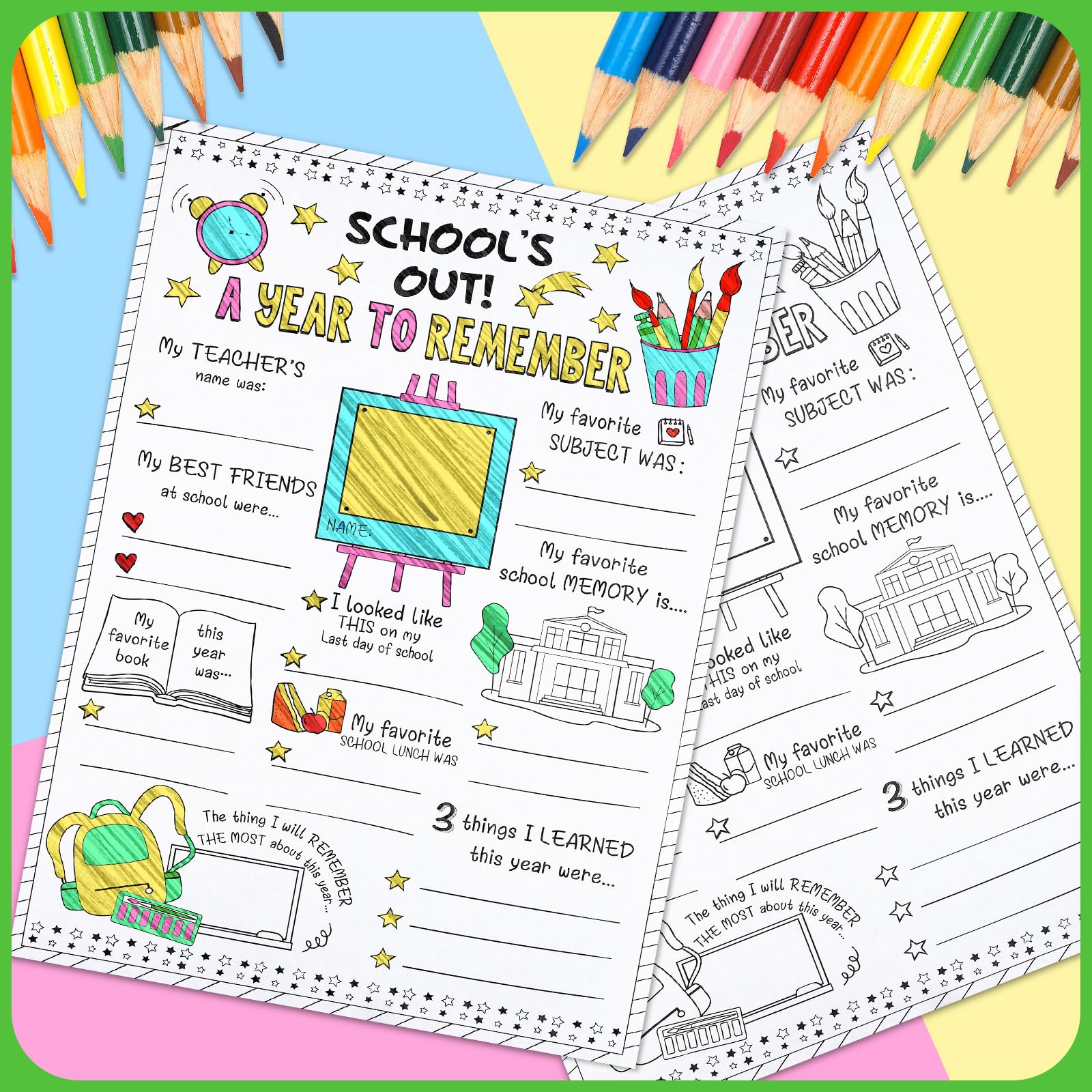 Tenceur 60 Pcs All About My School Year Posters Color Your Own End of School Year Classroom Posters Coloring Posters for Gift from Teacher for Kids Elementary Kindergarten Preschool Supplies - Image 4