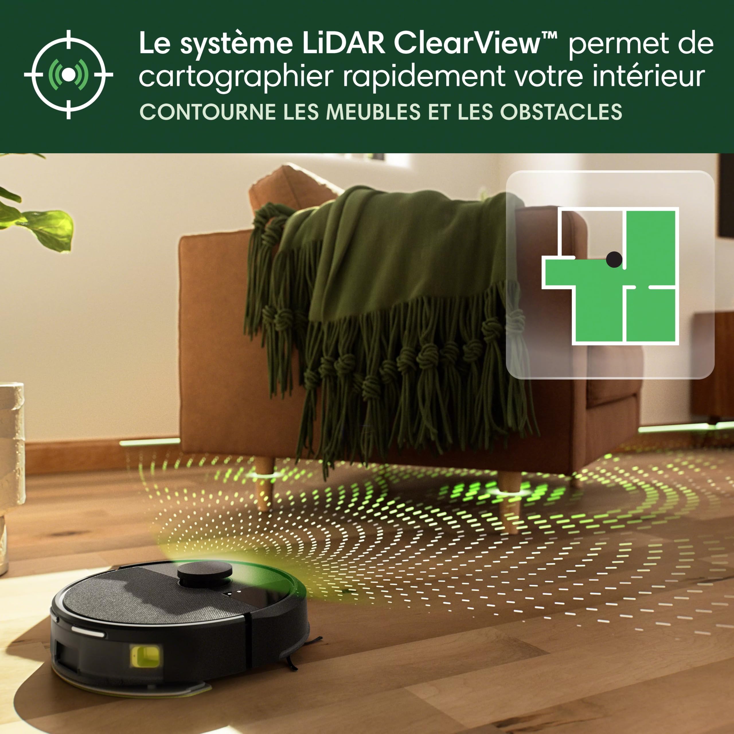 iRobot Roomba 105 Combo - Robot Aspirateur Laveur 2en1 - Puissance d'Aspiration de 7KPa - Navigation LiDAR - Détection des Tapis - Zones de Nettoyage et d'Évitement - 4 Niveaux d'Aspiration - Noir