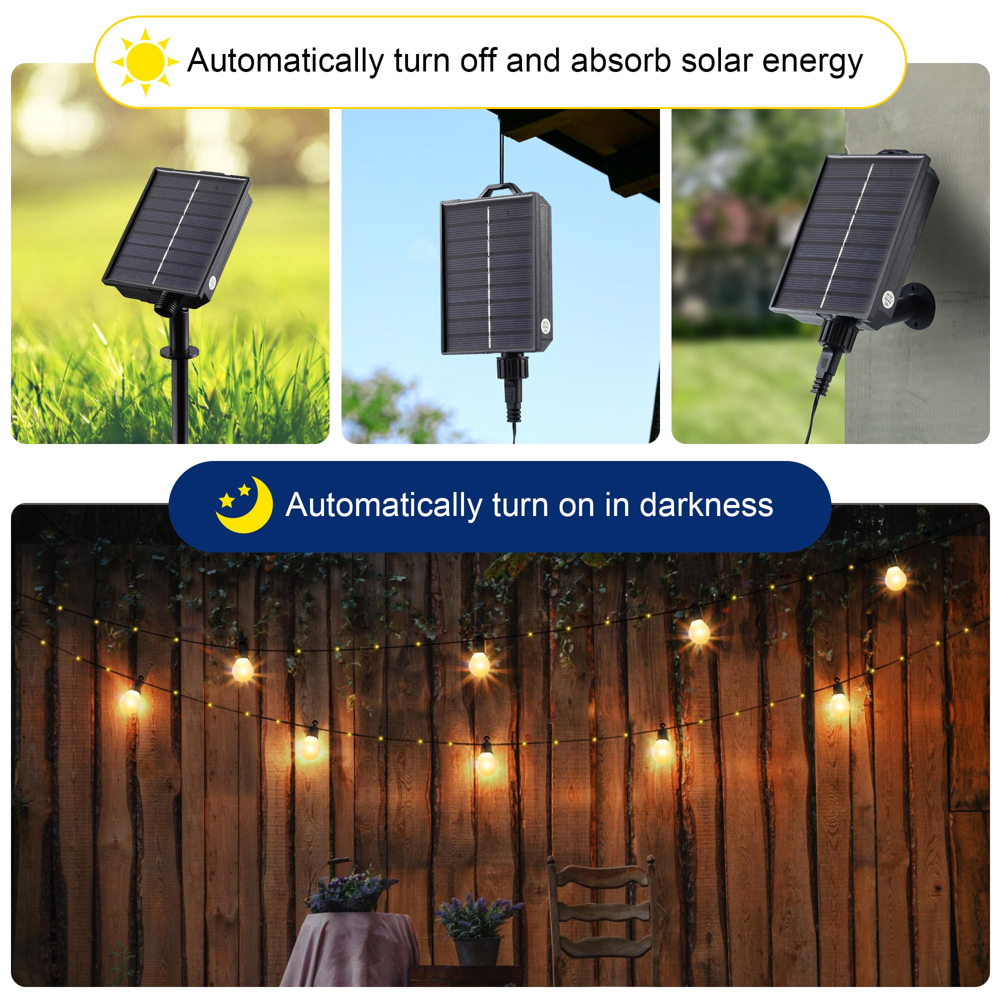 Tacobey Catena Luminosa Esterno Solari con 20 G40 Lampadine, 10M 100 LED Luci Esterno Solare Giardino, Impermeabile, 8 Modi, Decorative Per Giardino, Patio (Bianco Caldo)