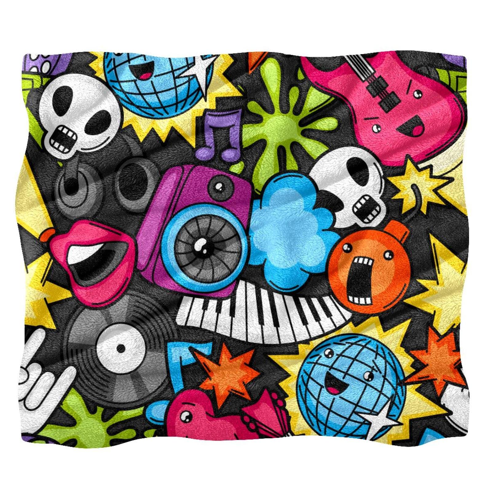 Coperta in pile per divano, divano o letto, morbida coperta musicale canzone chitarra