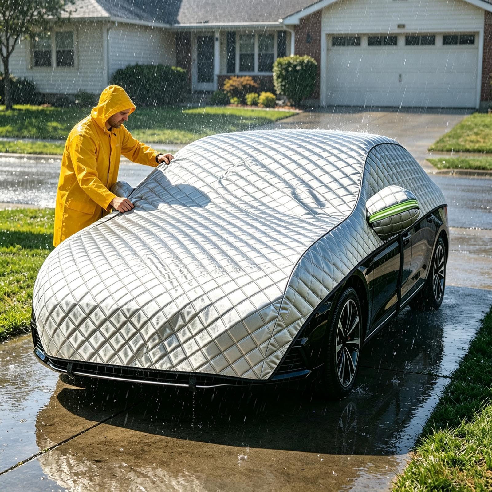 Half Car Cover Half Waterproof – All Seasons Snow Car Cover for Snow, Ice,