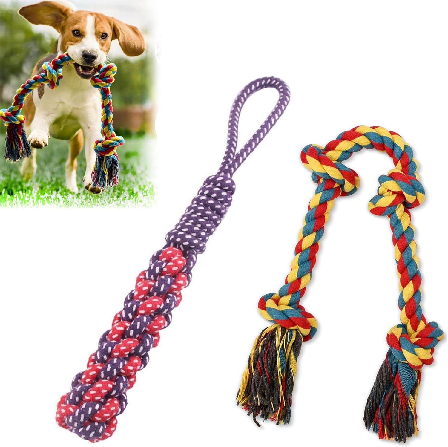 2 Pcs Dog Rope Toys for Small/Medium Dogs,Dog Toys Set for Aggressive Chewers,Interactive Teething Chew Tug Toy,War Rope Dog Toy,Interactive Dog Rope Toy for Teeth Cleaning