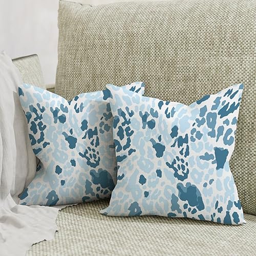 Miniatura 5 de Juego de 2 fundas de almohada de leopardo azul claro y azul marino con estampado de animales, funda de cojín de antílope de 16 x 16 pulgadas, fundas