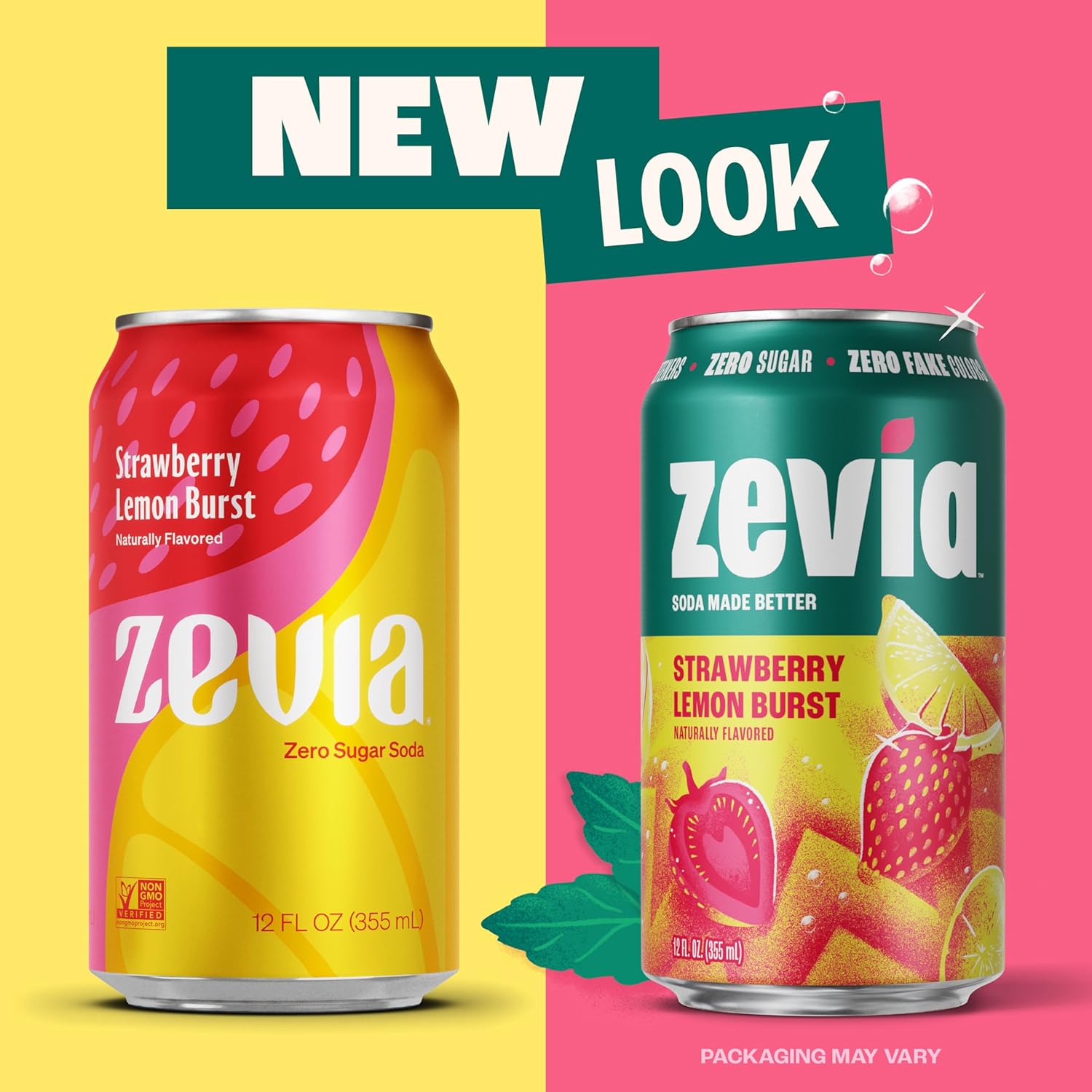 Zevia Zero Sugar Soda, Strawberry Lemon Burst, 12 oz Cans (24-Pack) – Naturally Sweetened, Zero Calorie Sugar Free Soda - Non-GMO Project Verified, Gluten-Free, Vegan