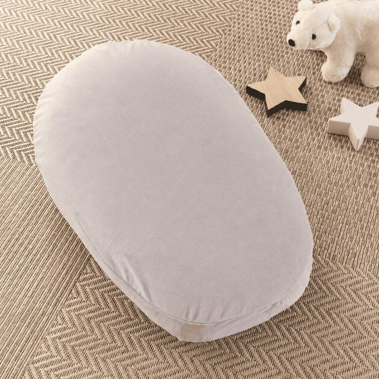 Babysom Pack Coussin de Maternité Évolutif 3 en 1 - Coussin d'allaitement + Housse Étoile Gris + Charlotte Polaire (Pouf Enfant) - XXL 170cm - Confort Grossesse & Allaitement - Certifié Oeko-Tex