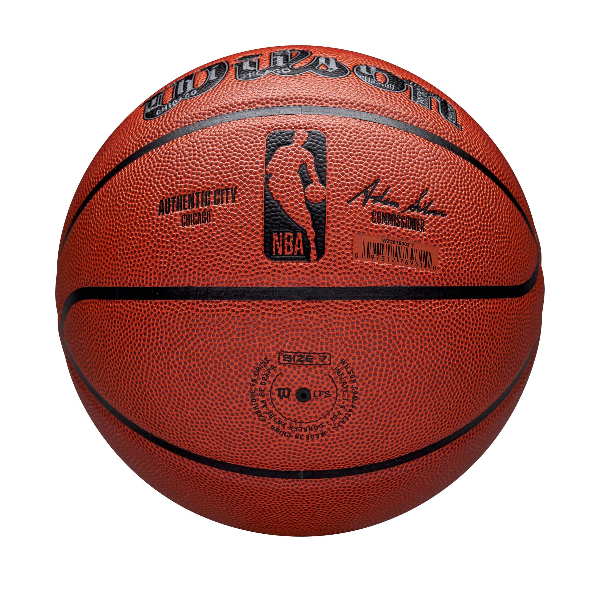 Wilson Balón de Baloncesto NBA Authentic City, Ciudad de Chicago, con Tecnología Ever Bounce, Capa de Control de Inflado y Superficie Pure Feel, para Agarre Mejorado, Color: Marrón, Talla: 7