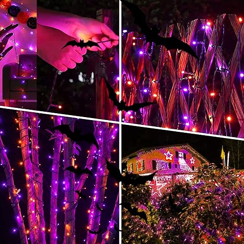 Miniatura 4 de weillsnow Luces de Halloween Moradas y Naranjas, 200 LED 66 Pies con Enchufe Luces de Cadena de Halloween Impermeables, 8 Modos con Memoria para