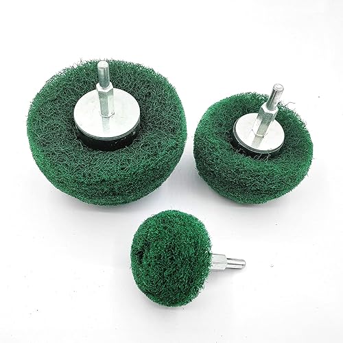 Miniatura 3 de Banmo Abrasive Juego de 7 ruedas abrasivas verdes con vástago de 14 pulgadas, ruedas de pulido no tejidas, juego de accesorios para pulir, fregar y