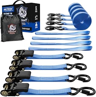 CARTMAN Ratchet Straps, 15 ft x 1 in, 2000 lb Break, 4-Pack, Blue