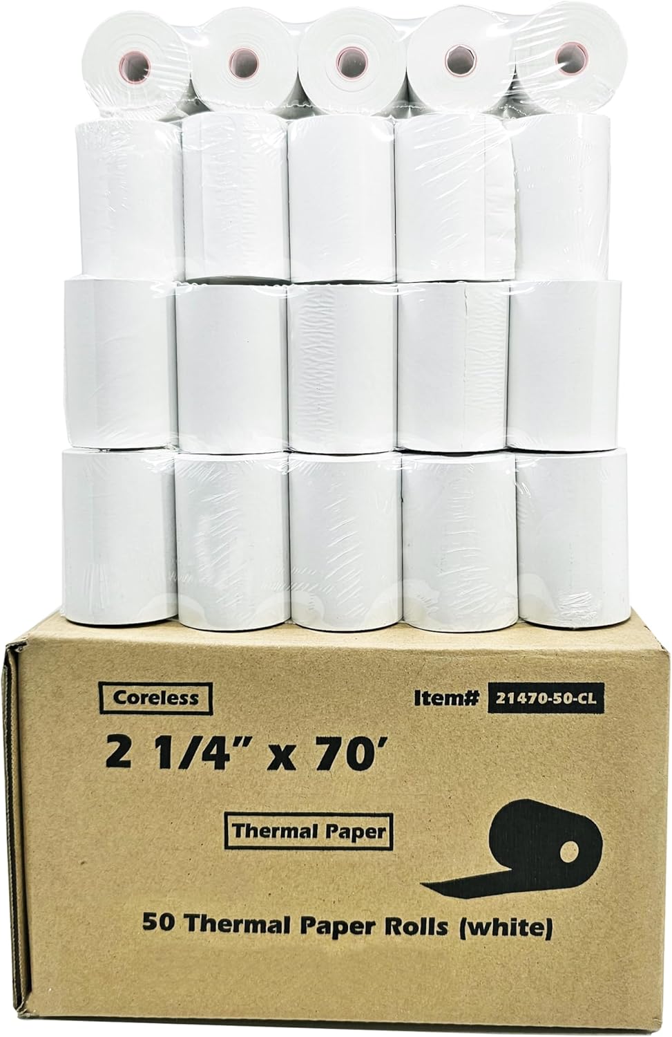 (50 Rolls Coreless) vx520 Special 2 1/4 x 70 thermal paper (2.25 inches x 70ft) Verifone VX520 Ingenico ICT220 ICT250 First Data FD400 Nurit 8000 8020 STP103 BPA Free