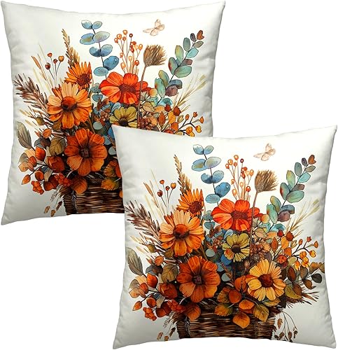 Miniatura 10 de Giwawa Juego de 2 fundas de almohada decorativas de flores silvestres otoñales de 18 x 18 pulgadas, decoración del hogar de Acción de Gracias,