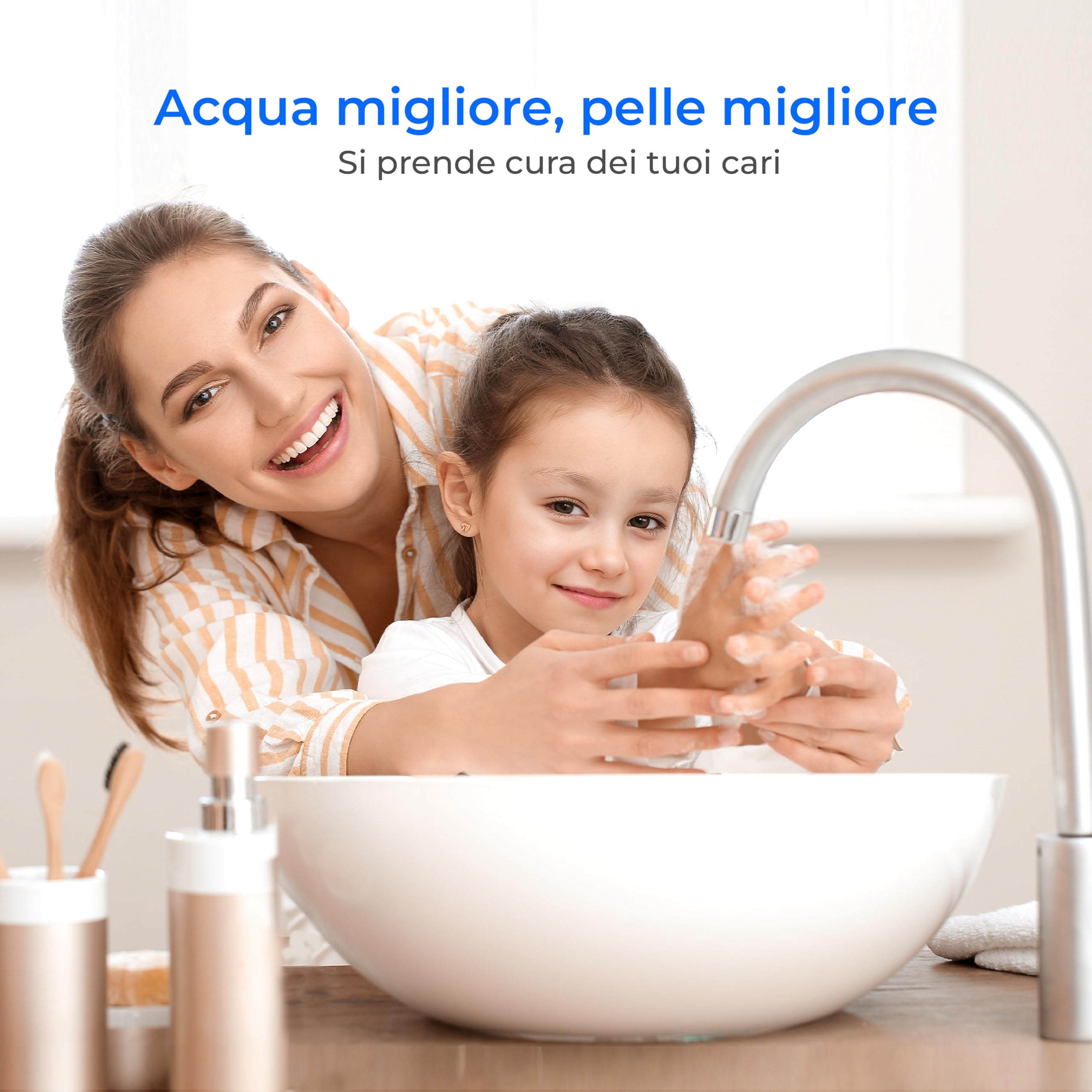 Waterdrop Filtro Acqua Sistema per la Cura del Viso, Acqua Dolce, TDS Inferiore, Arricchito di Stronzio, Riduce il 99,9% di Baçtăria nel Rubinetto del Lavandino del Bagno, WD-BFU1