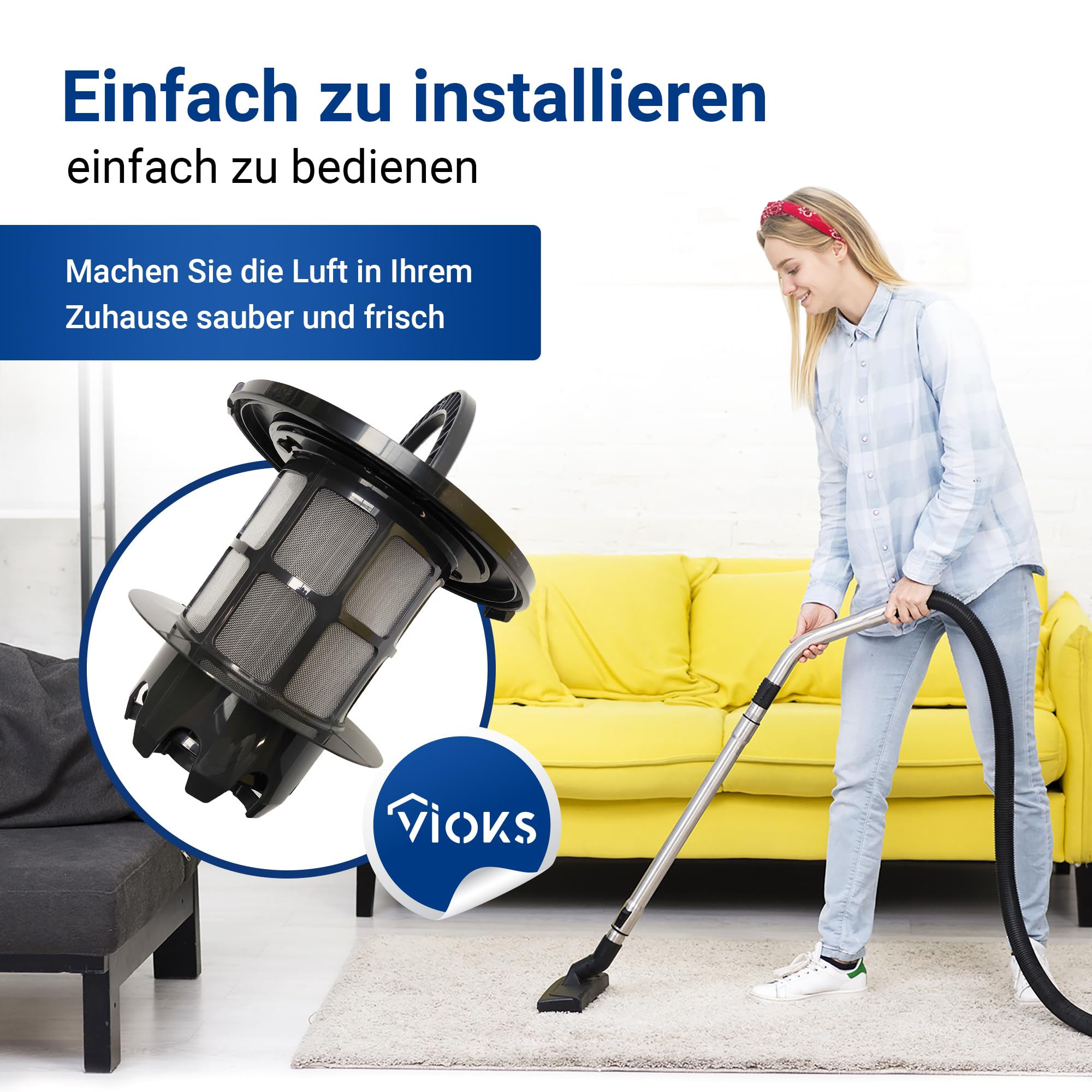 Filtro de repuesto VIOKS para Bоsch 00708278 Ø205 mm Cilindro de filtro de escape Filtro de láminas lavable Repuestos para aspiradoras sin bolsa para Bоsch Siemens
