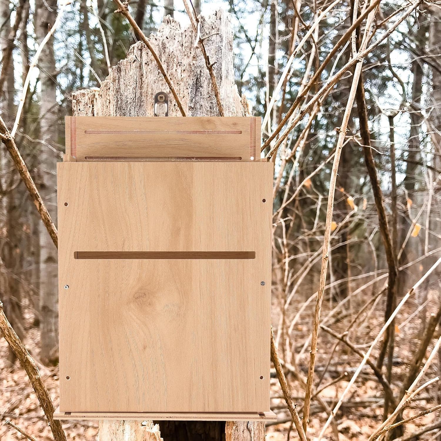 Wooden Bat Box Outdoor Bat Shelter Three-Story for Garden Yard Controled Wildlife Habitat