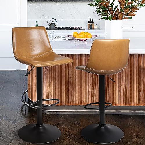 Miniatura 3 de Waleaf Juego de 2 taburetes de bar giratorios ajustables taburetes de bar de altura de mostrador con respaldo taburete de bar de piel sintética de