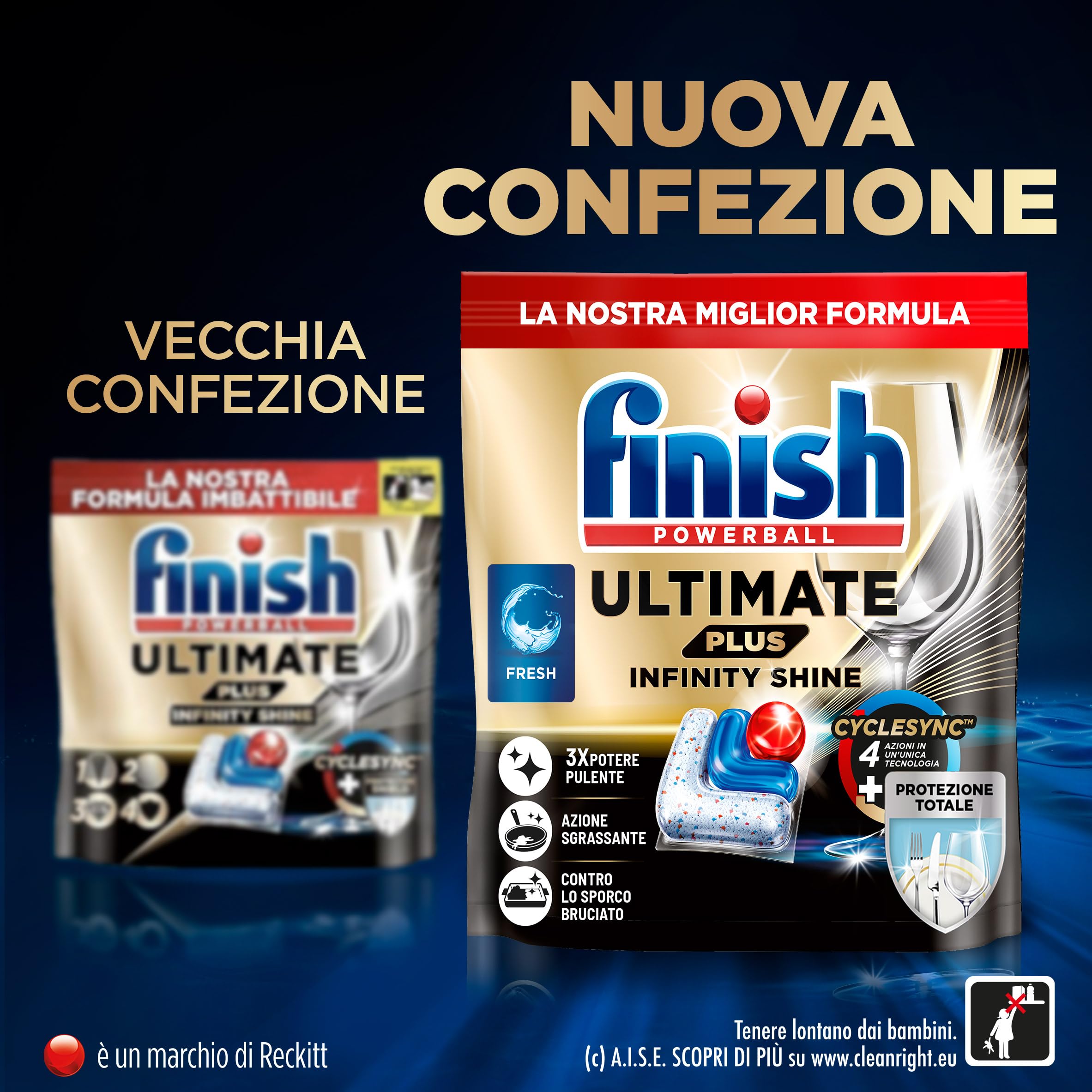 Finish Ultimate PLUS Infinity Shine Pastiglie Lavastoviglie al Limone, 105 Capsule con Scudo Protettivo contro lo Sporco e i Residui Incrostati