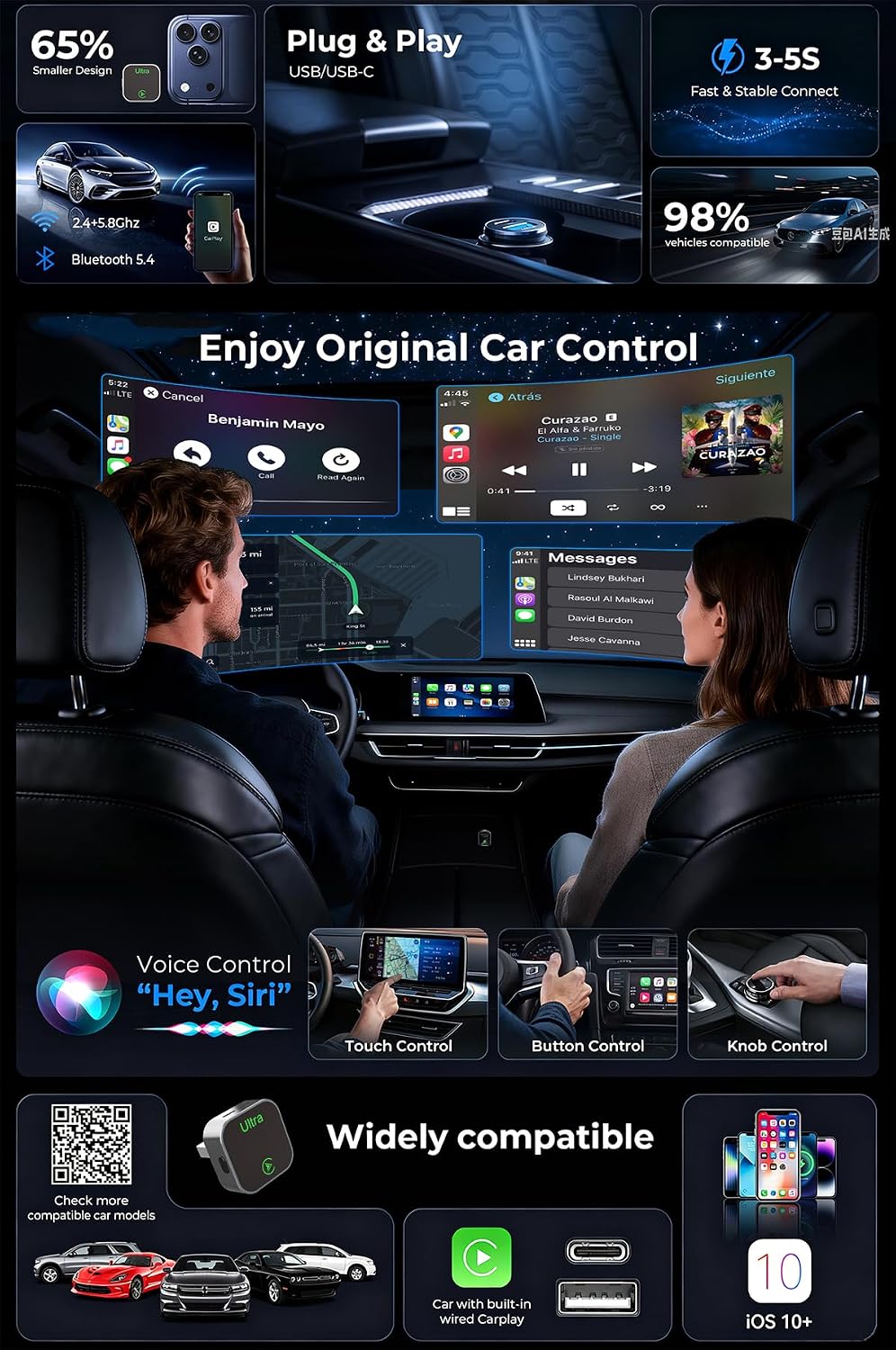 wireless carplay android auto adapter plug and play ai box for factory wired