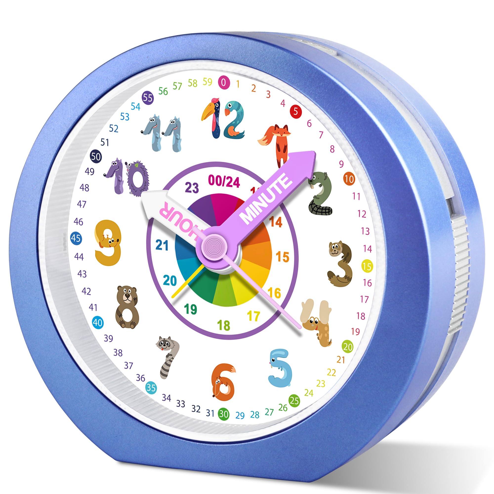 DTKID Wecker Kinder, Kinderwecker Ohne Ticken mit Snooze und Nachtlicht, Analoger Wecker für Jungen und Mädchen, Lernwecker Kinder, Batteriebetrieben