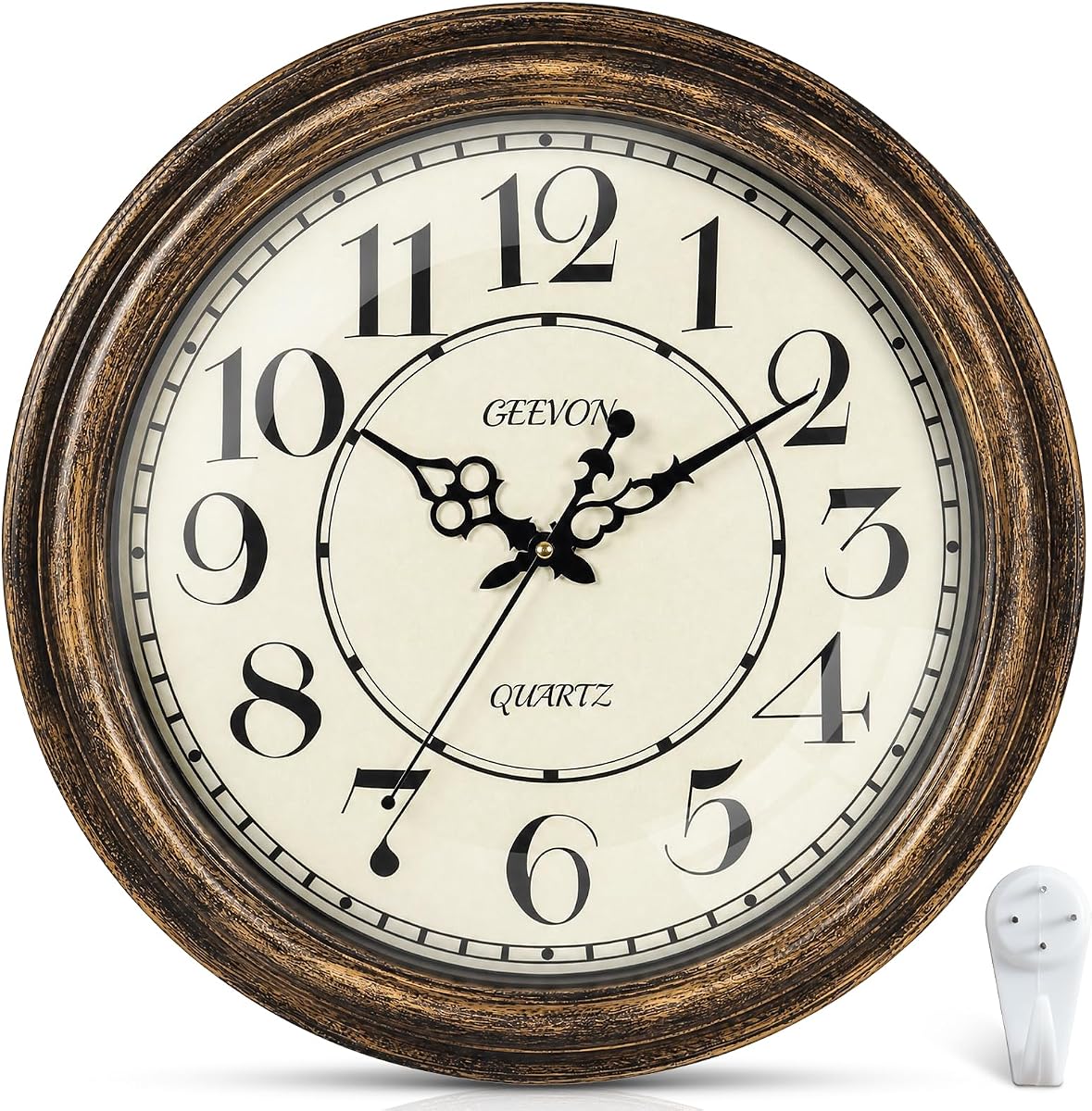 Geevon Vintage Wall Clock, Silent 18" Non Ticking Retro Round Clock Quartz Decorative Battery Operated Wall Clock for Kitchen, Office, Bedroom, Living Room, Classroom, Decor