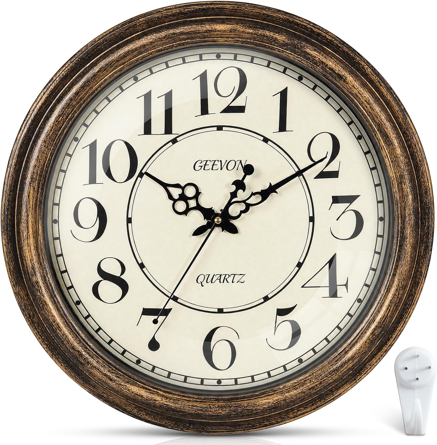 Geevon Vintage Wall Clock, Silent 18" Non Ticking Retro Round Clock Quartz Decorative Battery Operated Wall Clock for Kitchen, Office, Bedroom, Living Room, Classroom, Decor