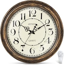 Geevon Vintage Wall Clock, Silent 18" Non Ticking Retro Round Clock Quartz Decorative Battery Operated Wall Clock for Kitchen, Office, Bedroom, Living Room, Classroom, Decor