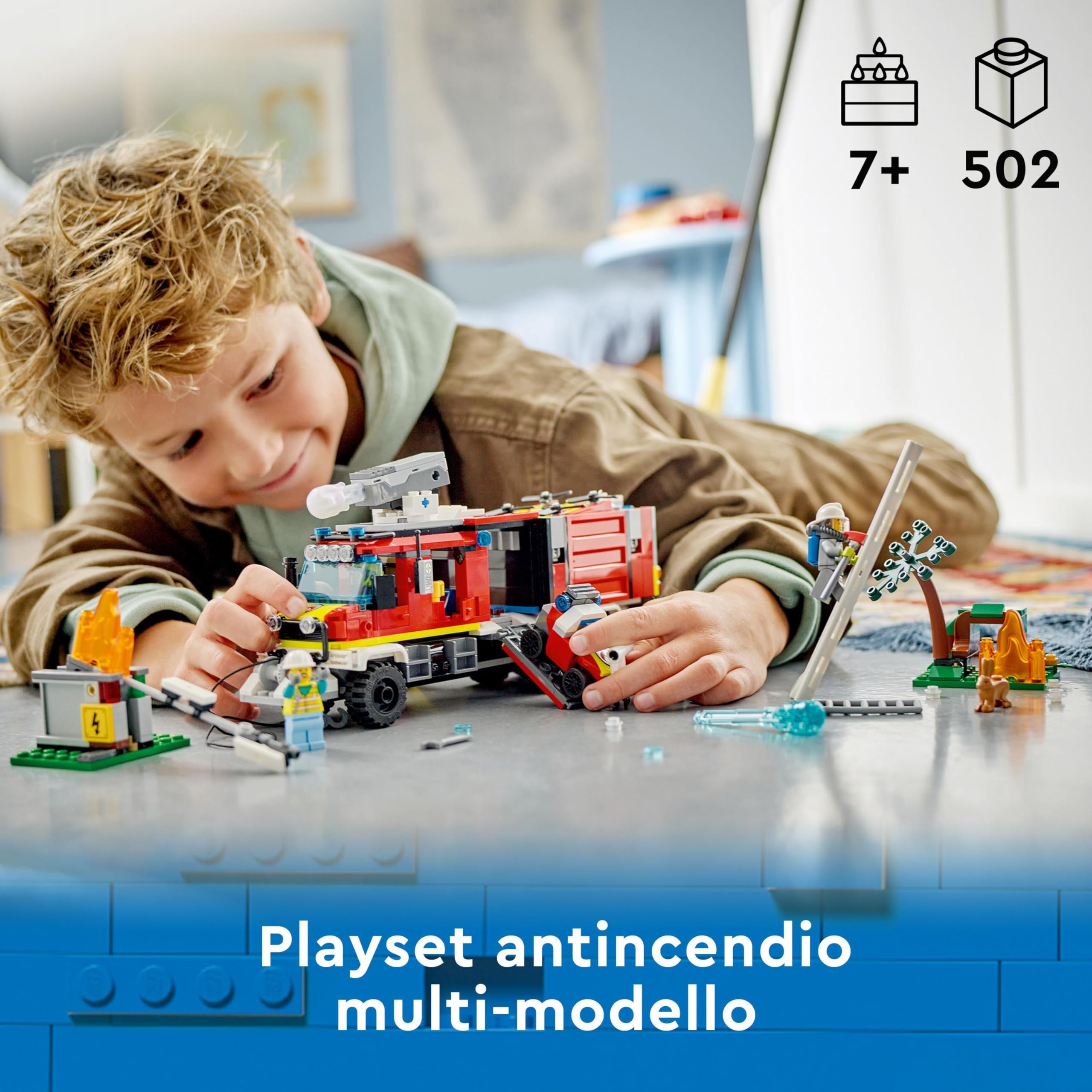 LEGO 60374 City Fire Autopompa dei Vigili del Fuoco, Unità di Comando dei Pompieri con Camion Giocattolo e Droni Terrestri e Aerei, Veicoli per Bambini, Ragazzi e Ragazze