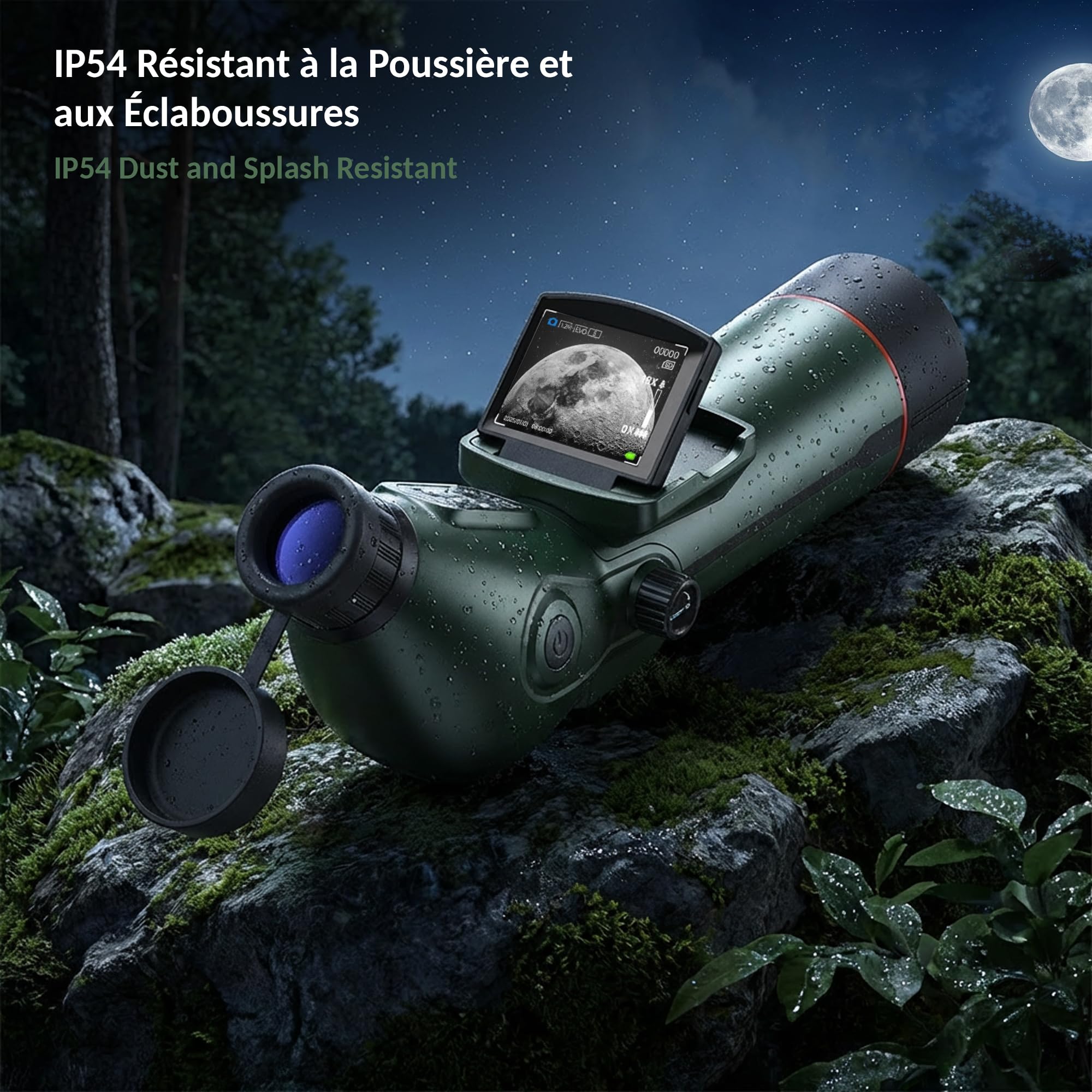 FISHTEC Monoculaire Numérique 4K - Télescope Longue Vue Grossissement x350 Zoom 18x Double Écran et Enregistrement Photo Vidéo 30MP - Rechargeable avec Trépied et Sac de Transport pour Nature et Ciel