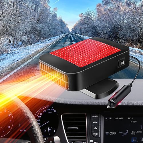 Miniatura 8 de 12V Car Heater,200W Portable Windshield Defogger and Defroster Fast Heating & Cooling Fans with Cigarette Lighter Plug(Black)